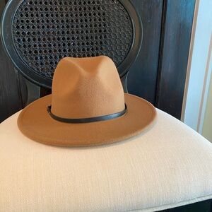 Stylish Tan Fedora Hat with Black Band